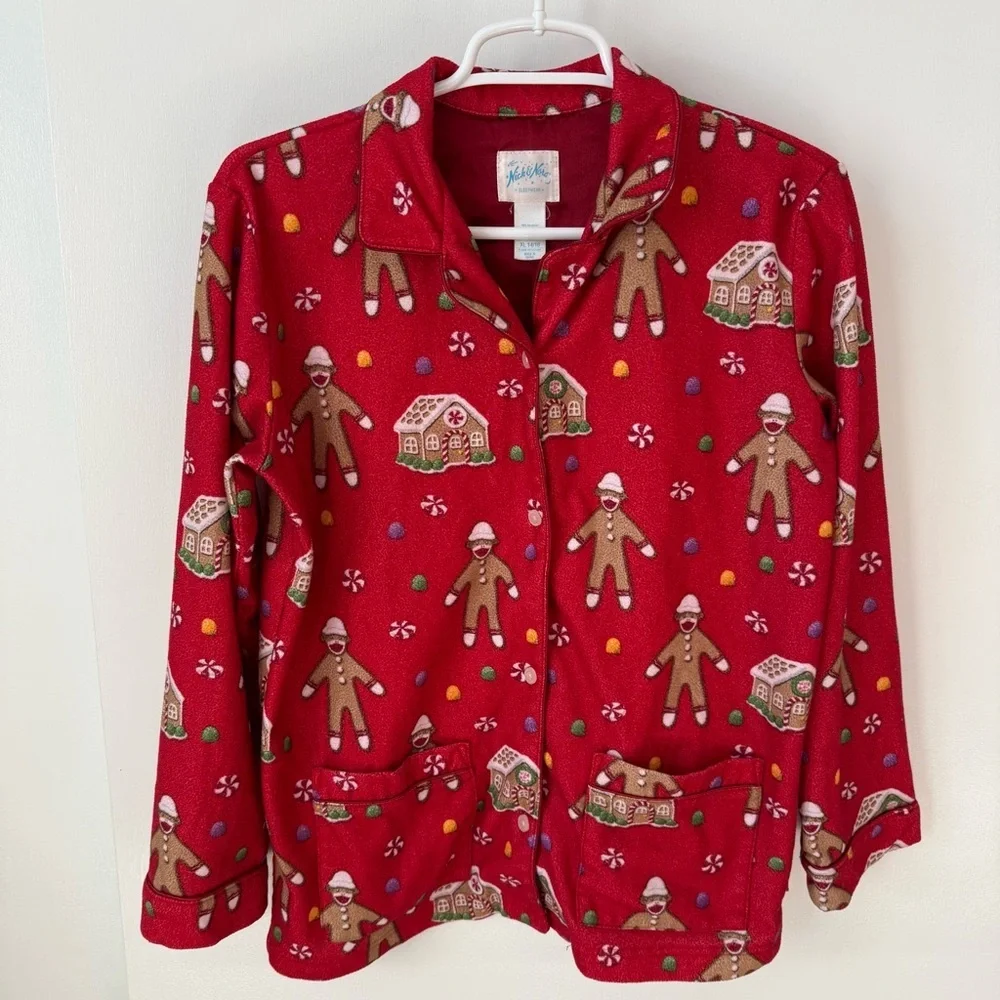 Nick & Nora Red Gingerbread House Sock Monkey Christmas Pajama Set XL/(14/16)